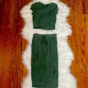 Green two piece fashion nova skirt set